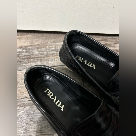 Prada black patent leather embossed croc loafer slip on shoe - Picture 11 of 11